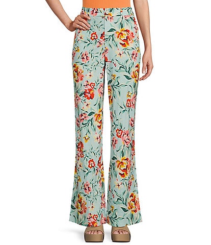 Guess Adele High Rise Floral Print Straight Leg Pants