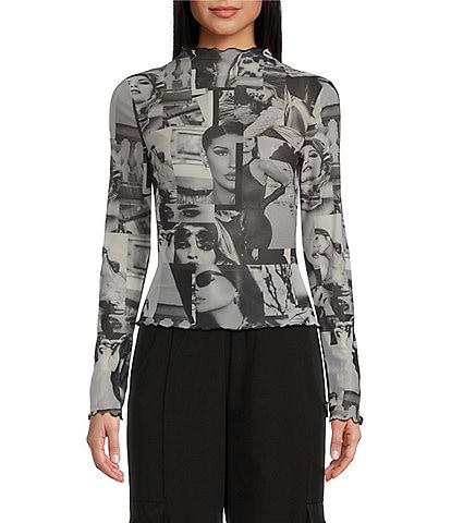 Guess Adriana Collage Printed Long Sleeve Mesh Top