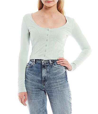 Guess Amori Long Sleeve Button Front Knit Top
