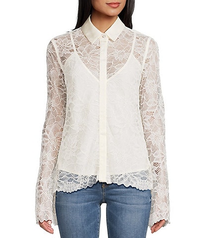 Guess Antoinette Long Sleeve Lace Top With Knit Camisole