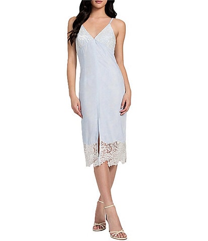 Guess Aria Sleeveless Lace Trimmed Denim Sheath Midi Dress