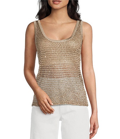 Guess Ava Sleeveless Sequin-Embellished Open-Stitch Tank Top