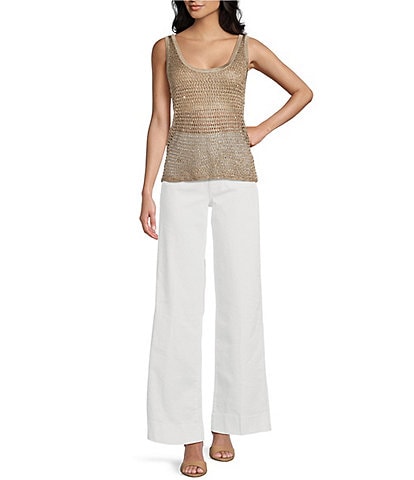 Guess Ava Sleeveless Sequin-Embellished Open-Stitch Tank Top