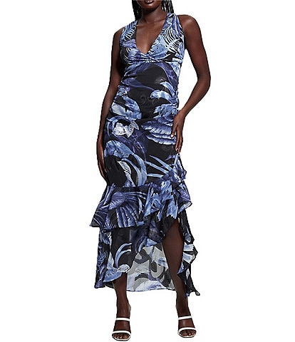 Guess Ava Sleeveless V-Neck Asymmetric Hem Long Dress