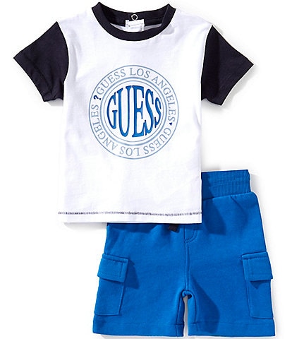 Guess Baby Boys 3-24 Months Short Sleeve Color Block T-Shirt & Solid Cargo Shorts Set