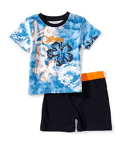 Guess Baby Boys 3-24 Months Short Sleeve Postcard-Printed T-Shirt & Coordinating Pull-On Shorts Set