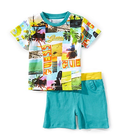 Guess Baby Boys 3-24 Months Short Sleeve Postcard-Printed T-Shirt & Coordinating Pull-On Shorts Set
