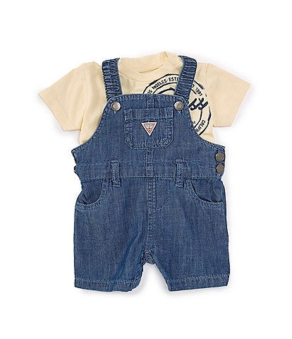 Guess Baby Boys 3-24 Months Sleeveless Denim Shortall & Short Sleeve Logo T-Shirt Set