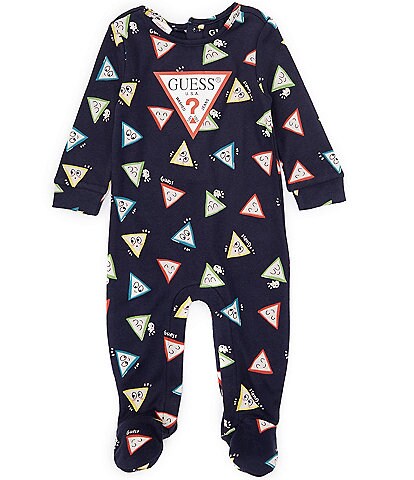 Guess Baby Boys Newborn-12 Months Long Sleeve Printed Interlock Footed Coveralls
