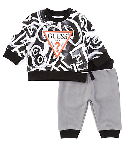 Guess Baby Boys Newborn-24 Months French Terry Logo Sweatshirt & Jogger Pants 2-Piece Set