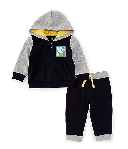 Guess Baby Boys Newborn-24 Months Long Sleeve Color Block French Terry Hoodie & Solid Jogger Pant Set