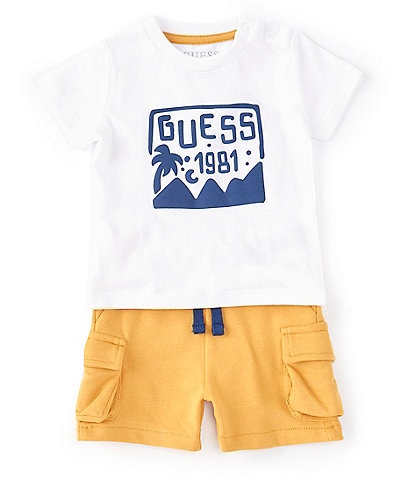 Guess Baby Boys Newborn-24 Months Short-Sleeve Guess Logo Graphic Jersey Tee & French Terry Cargo Shorts Set