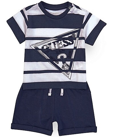 Guess Baby Boys Newborn-24 Months Short Sleeve Striped Tee & Solid Shorts Set