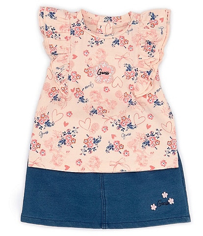 Guess Baby Girls 3-24 Months Short Sleeve Floral Knit T-Shirt & Knit Denim Skort Set