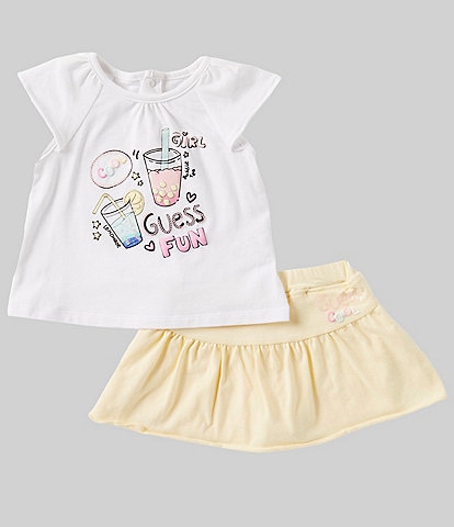 Guess Baby Girls 3-24 Months Short-Sleeve Puff-Printed Logo Jersey Top & Ruffled Jersey Skort Set