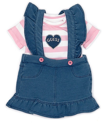 Guess Baby Girls 3-24 Months Sleeveless Knit Denim Jumper Dress & Short-Sleeve Striped Jersey Bodysuit