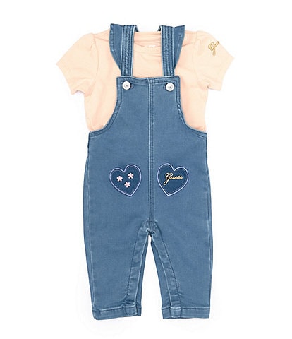 Guess Baby Girls 3-24 Months Sleeveless Knit Denim Overall & Short Sleeve Jersey Top Set