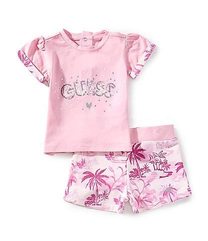 Guess Baby Girls 3-24 Months Sparkle Guess Embroidered Short Sleeve T-Shirt & Short Set