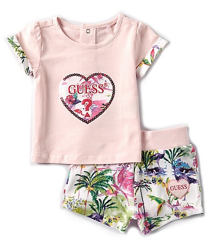 Guess Baby Girls 3-24 Months Tropical Print Short Sleeve Triangle T-Shirt & Short Set
