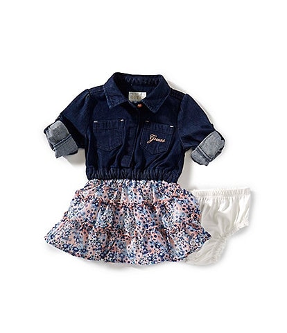 Guess Baby Girls Long Sleeve Mix Fabrics Dress With Bloomer