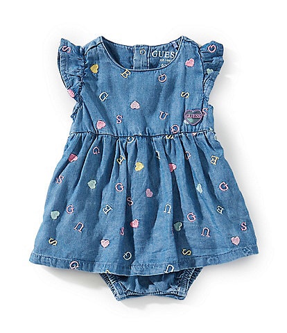 Guess Baby Girls Newborn-12 Months Short Sleeve Denim Dress Bodysuit