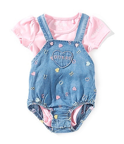 Guess Baby Girls Newborn-12 Months Sleeveless Embroidered Chambray Romper & Short Sleeve Jersey Bodysuit Set