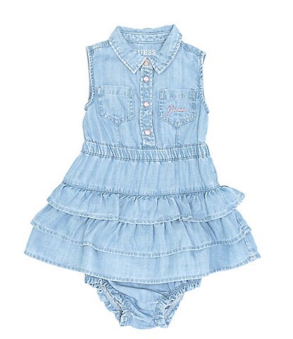 Guess Baby Girls Newborn-24 Months Denim Button Front Ruffle Dress