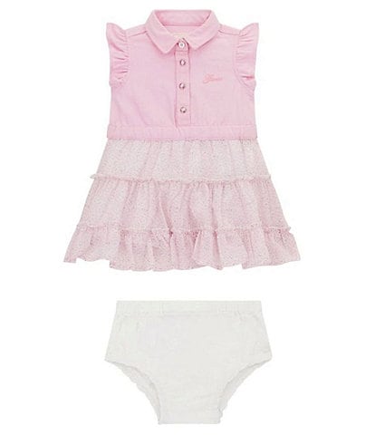 Guess Baby Girls Newborn-24 Months Flutter Short Sleeve Mixed Fiber Dress & Bloomer Set
