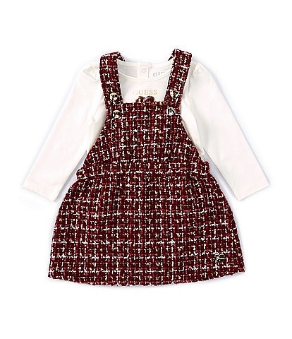 Guess Baby Girls Newborn-24 Months Sleeveless Patterned Tweed Jumper Dress & Long-Sleeve Solid Knit Bodysuit