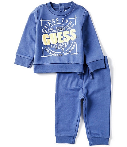 Guess Baby Newborn-24 Months Long Sleeve Logo-Detailed French Terry Sweatshirt & Solid Jogger Pants