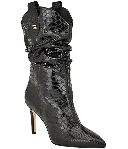 Guess Benisa Crocodile Embossed Slouchy Western Boots