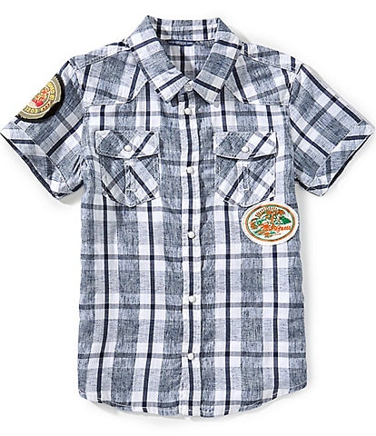 Guess Big Boys 8-18 Short Sleeve Fancy Check Plaid Shirt