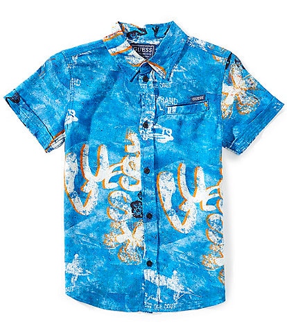 Guess Big Boys 8-18 Short Sleeve Graphic Button Down Shirt
