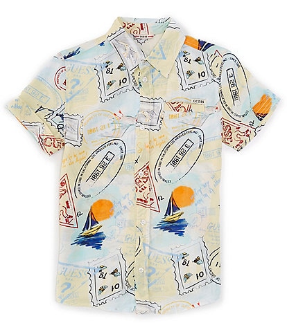 Guess Big Boys 8-18 Short-Sleeve Printed Slit-Pocket Woven Shirt