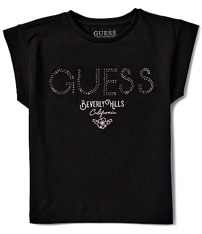 Guess Big Girls 7-16 Cap Sleeve Rhinestone-Embellished-Logo T-Shirt
