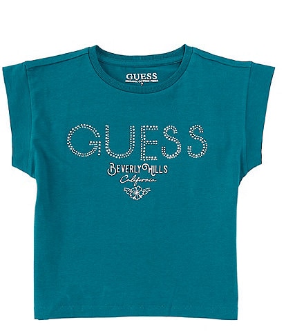 Guess Big Girls 7-16 Cap Sleeve Rhinestone-Embellished-Logo T-Shirt