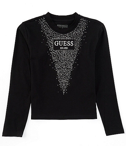 Guess Big Girls 7-16 Long Sleeve Heat-Sealed Rhinestone Top