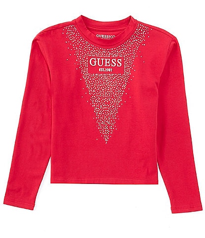 Guess Big Girls 7-16 Long Sleeve Heat-Sealed Rhinestone Top