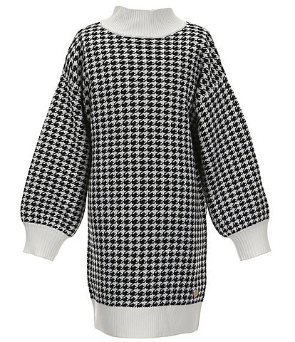 Guess Big Girls 7-16 Long-Sleeve Houndstooth Patterned Wool-Blend Sweater Dress