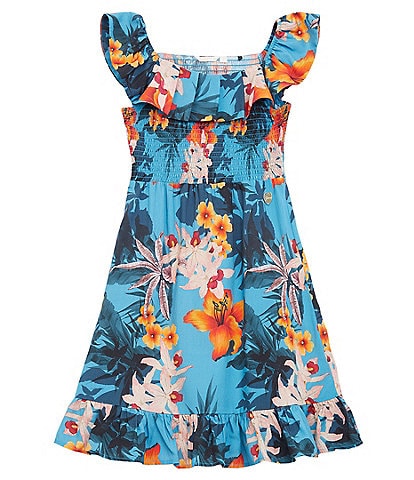 Guess Big Girls 7-16 Sleeveless Tropical Floral Poplin Dress