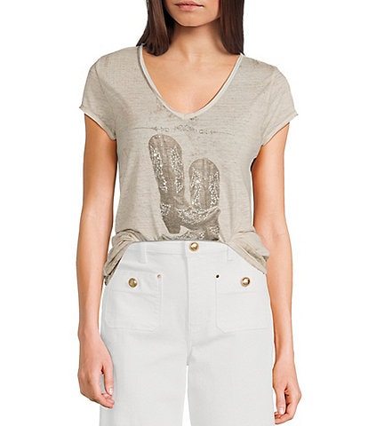 Guess Bling Boots Burnout Short Sleeve T-Shirt