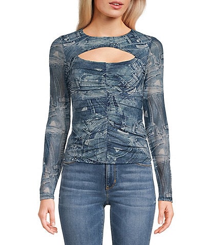 Guess Brienna Printed Long Sleeve Cut-Out Top