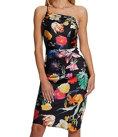 Guess Cindy Floral-Printed One-Shoulder Sheath Dress