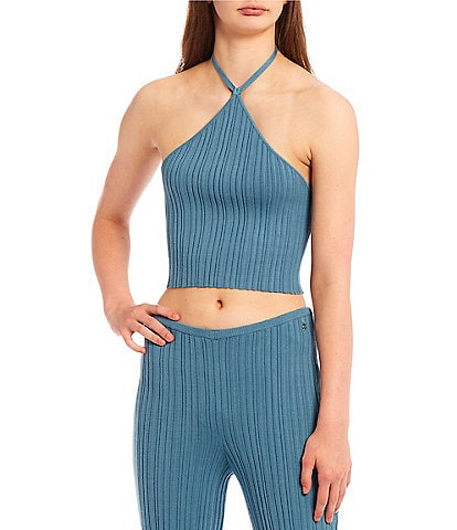 Guess Coordinating Carmella Ribbed Y-Neck Halter Crop Top