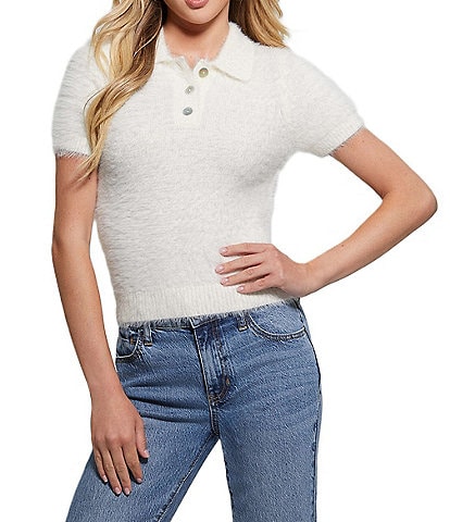 Guess Coraline Polo Short Sleeve Eyelash Sweater