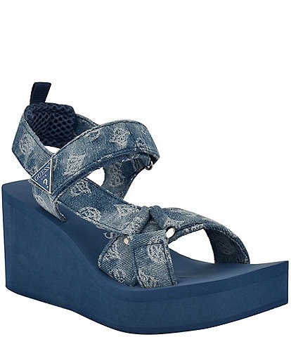Guess Daysa Logo Print Platform Wedge Sandals
