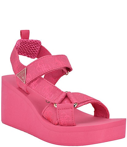 Guess Daysa Logo Print Platform Wedge Sandals
