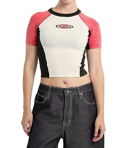 Guess Go Fitted Race Short Sleeve Color Blocked Sweater