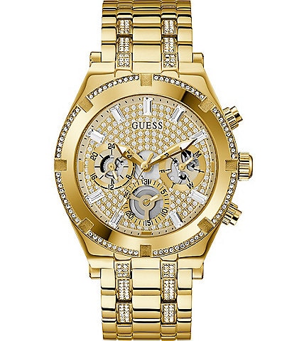Guess Gold-Tone Glitz Multifunction Crystal Bracelet Watch