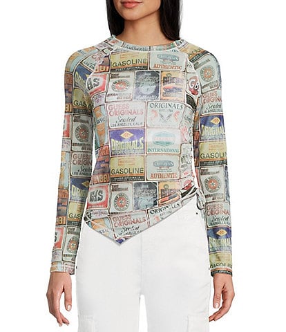 Guess Graphic Pattern Mesh Raglan Sleeve Top